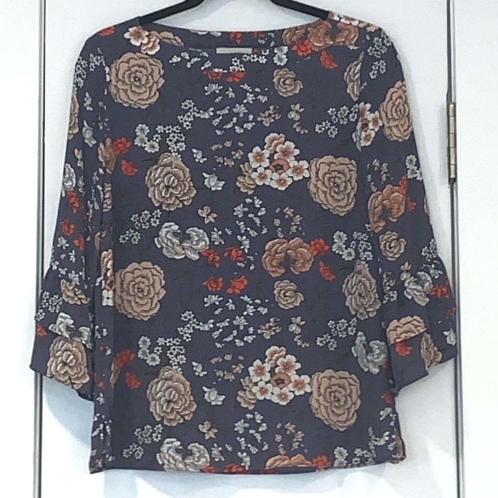 NWT Loft Boatneck Floral Ruffle Sleeve Top XS